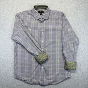 Bristol & Bull Plaid Button Up Shirt Men’s L Gray Yellow Long Sleeve